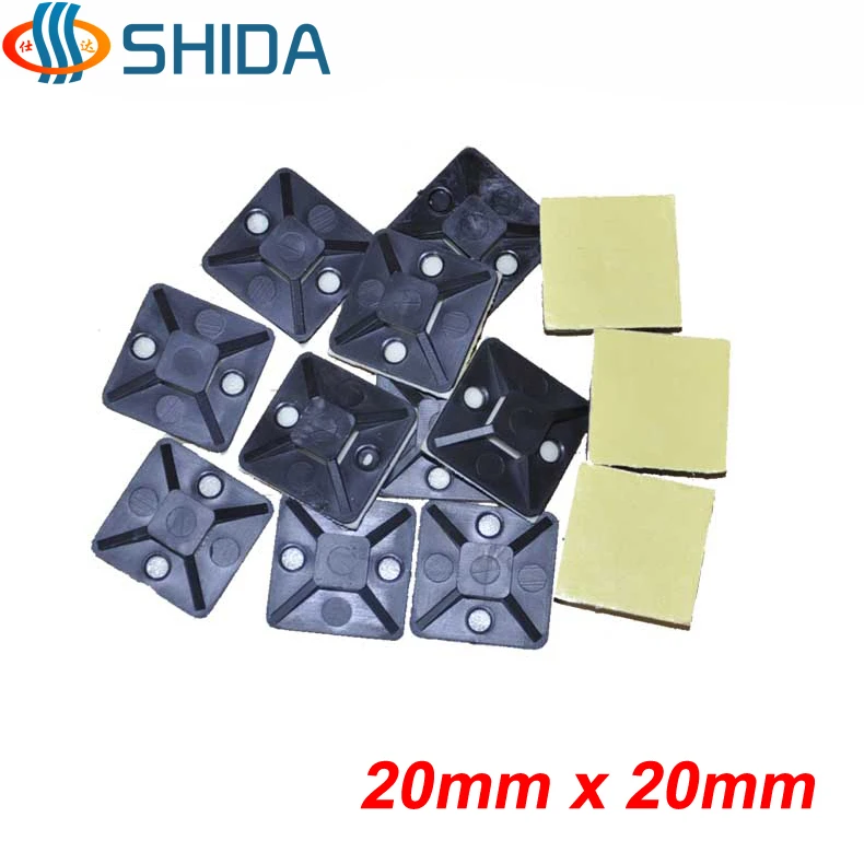 

100 PCS 20 mm x 20 mm White and Black Self Adhesive Cable Clips Cable Drop Wire Holder Wall Mounted Clip Clamp