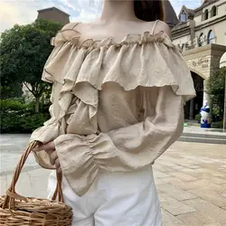 Для женщин богемная рубашка 2019 Мори обувь для девочек осень весна японский стиль boho slash средства ухода за кожей шеи с длинным рукавом