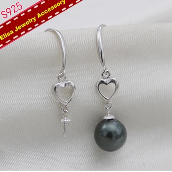 

S925 Sterling Silver Heart Design Pearl Earrings Hooks Accessory Women DIY Pearl Earrings Accessory Silver Color 3Pairs/Lot