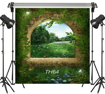 

LB 6x6FT Vine Retro Brick Arch Window Flowers Child Seamless Washable No Folds Polyester Backdrop Background Photography Studio
