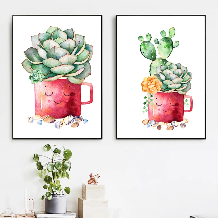 

Succulent Cactus Watercolor Nordic Poster And Prints Wall Art Canvas Painting Wall Pictures For Kids Baby Girl Room Home Decor