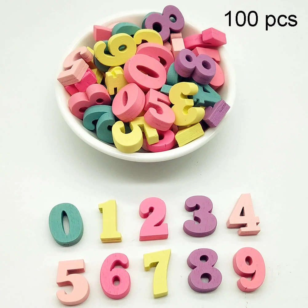 

100Pcs DIY Craft Block Mixed Gift Wooden Letters Home 15mm Handmade Party Multi-coloured Word Alphabet Decoration Numbers