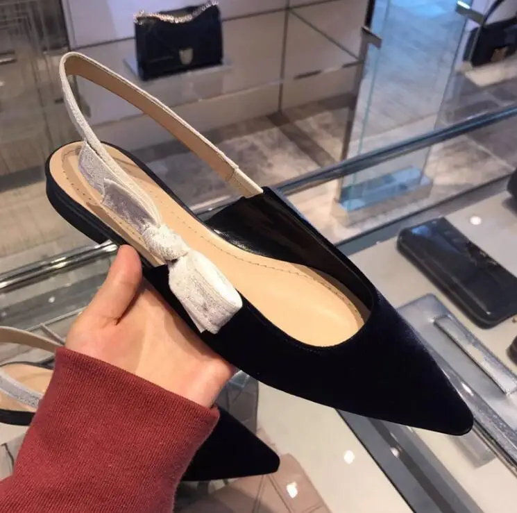 

2018 summer new sheep suede breathable flat shoes shallow mouth after the word with a bow pointed women sandals