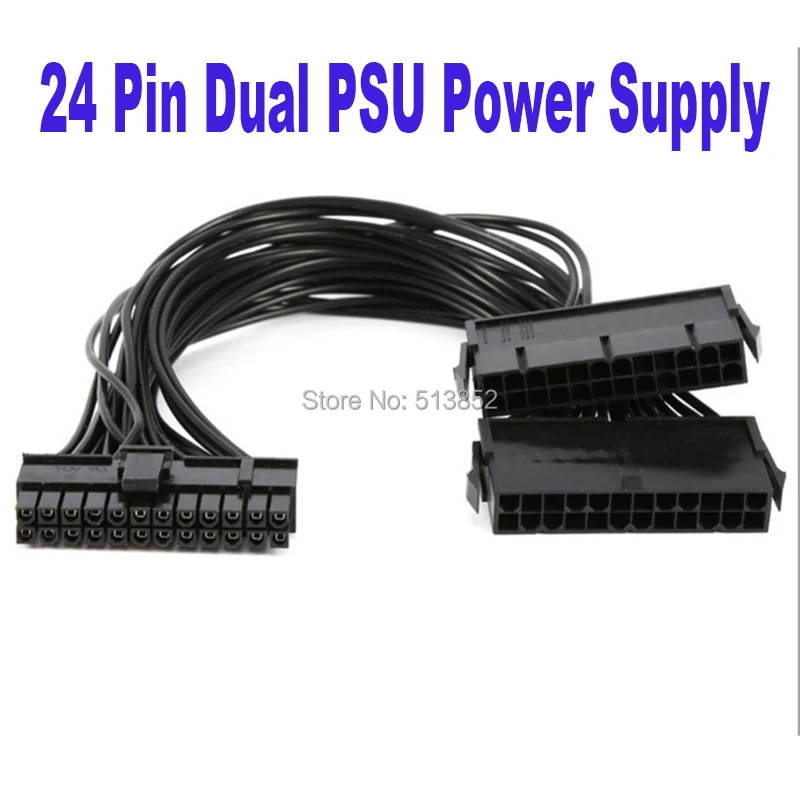 Sincronizador de Alimentação Macho para Fêmea Mineração Atx Cabo de Extensão Dual Psu Adaptador de Computador 24 Pinos 30cm