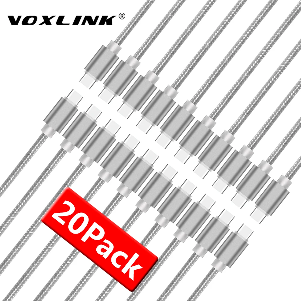 

VOXLINK 20pack Nylon Braided USB Cable TypeC Fast Charge Cable For Samsung Galaxy For HTC 10 Macbook Xiaomi Mi8 A1 Charging Cord