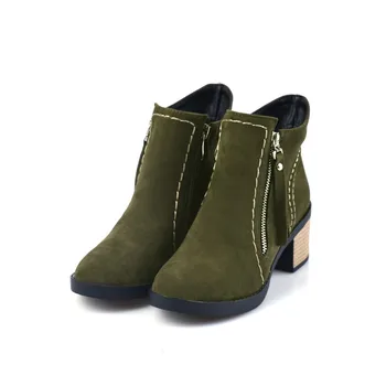 

Big Size 9 10 12 boots women shoes ankle boots for women ladies boots Metal trim side zipper round head square heel