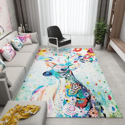 

WINLIFE Colorful Spliced Carpets for Parlor Soft Flannel Living Room Area Rug Geometric Design Carpet