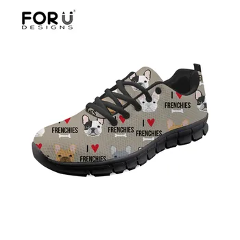 

FORUDESIGNS Female Sneakers French Bulldog Pattern Women's Flats Shoes Lace-up Mesh Ladies Shoes Breathable Platform Sneakers