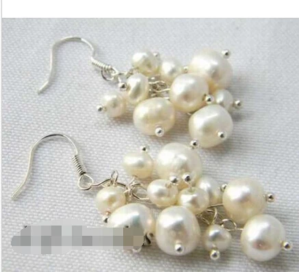 

Free shipping@@@@@ White Round Freshwater Pearl Dangle Earring 6.10