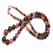 4-10 mm Genuine Natural Tourmaline Quartz Crystal Round Beads Jewelry Lady Women Fashion Long Chains Necklace