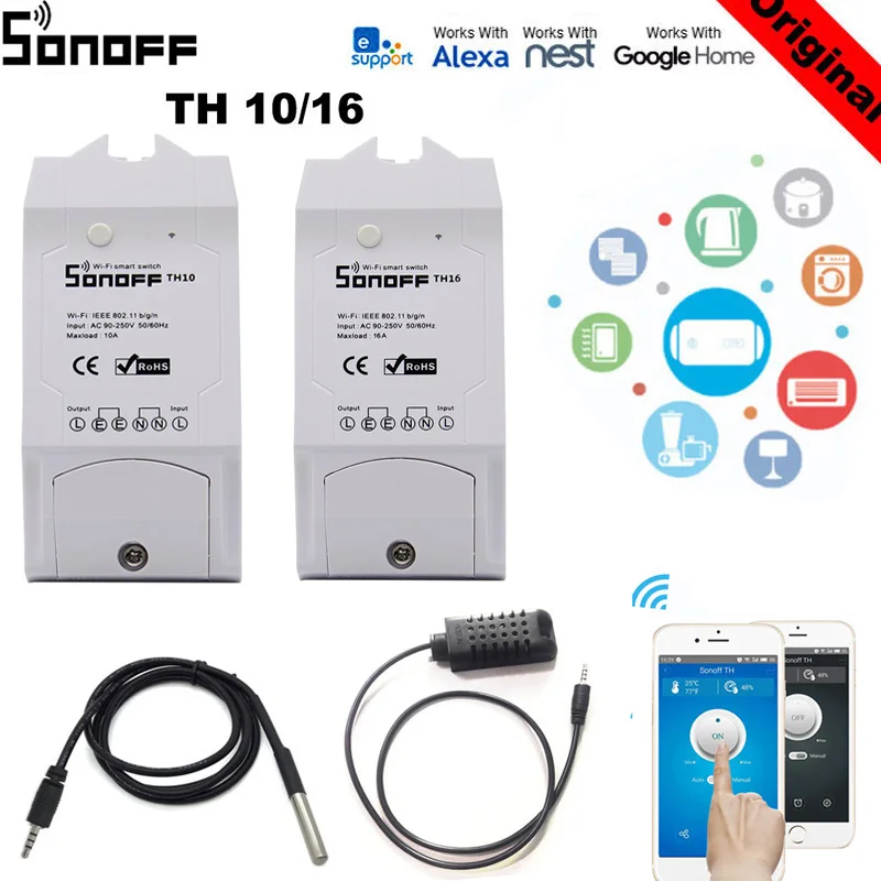 Sonoff TH 10A 16A мониторинг температуры и влажности WiFi умный переключатель дистанционный домашний комплект автоматизации для Alexa Google Home