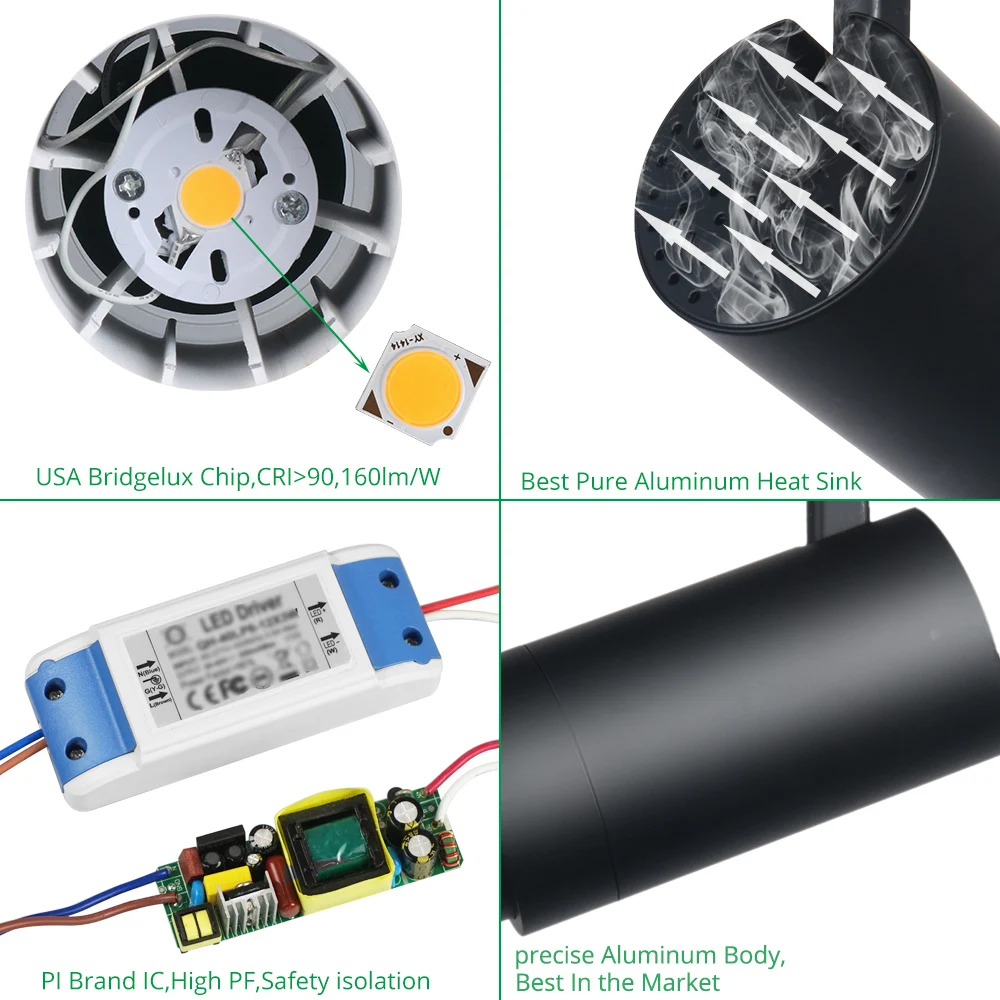 مصباح الطرق زوومابلي 12 W/20 W/30 W قابل للتعديل شعاع زاوية COB LED السكك الحديدية الملابس أحذية متجر المعرض معرض الأضواء بقعة ضوء