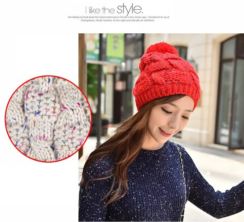 2015 New Autumn and Winter Thick Warm Solid Knit Women Hat Female Cap with lint