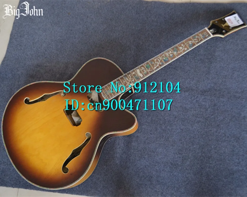 

free shipping customized new hollow electric guitar in sunburst without hardware made in China F-3077