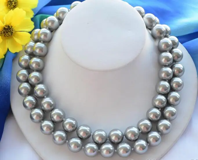 

3905 2strands gray round south sea shell pearl necklace