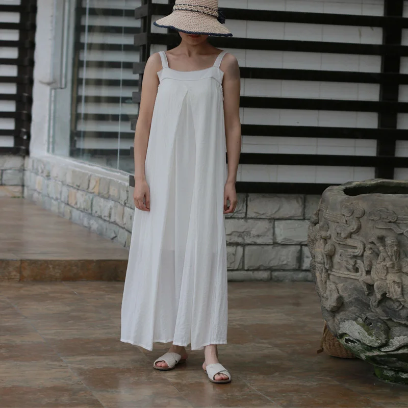 

Johnature New Fashion Style Solid Casual Cotton Sleeveless Women Dress 2019 Summer Literary Loose Long Female Pleated Dress