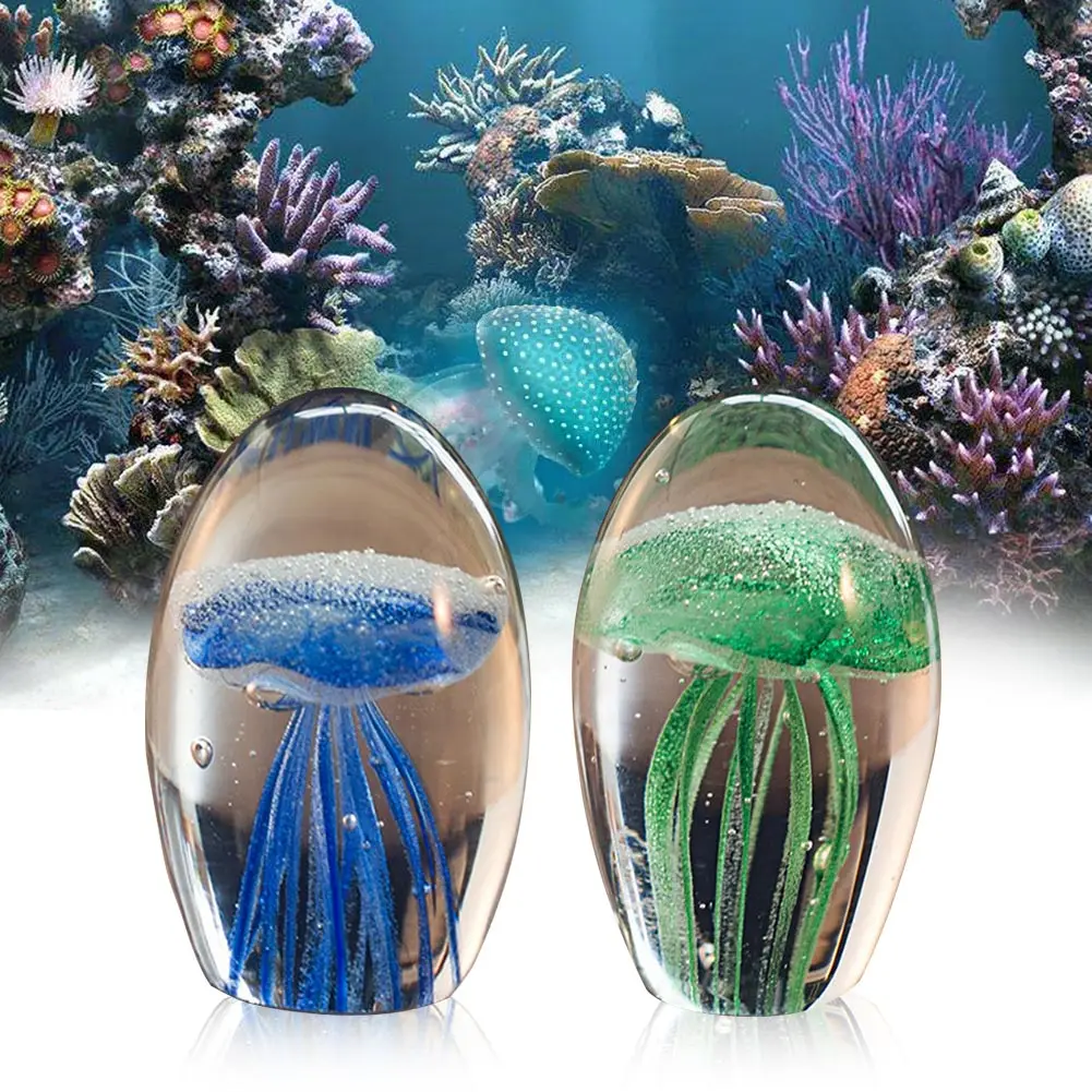 

Glass Jellyfish Figurines Handmade Miniatures Paperweight Home Decor Aquarium Simulation Art FengShui Gift Desktop Colored