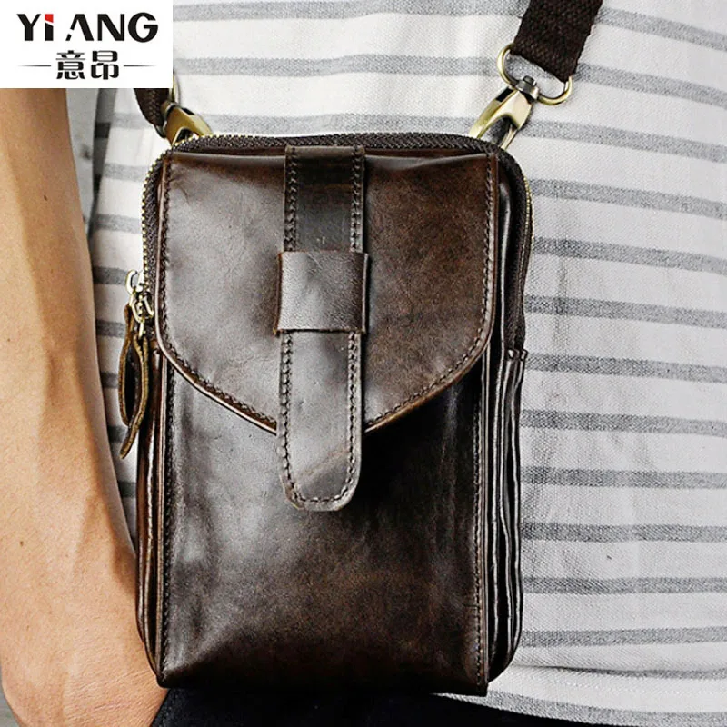 

Men Crazy Horse Genuine Leather High Quality Retro Crossbody Bag Belt Waist Fanny Pack Phone Cigarette Case Bag wallet