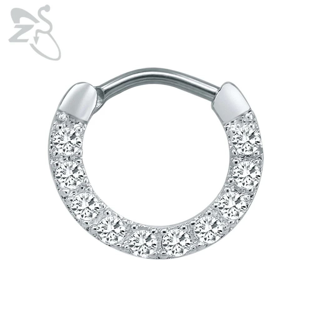 

Charm Nose Rings With Zircon Stones Real Septum Piercing Nariz Silver Surgical Steel Clip On Nose Piercings Sexy Women Jewelry