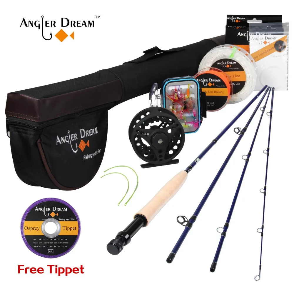 Angler Dream 5WT Летающий рыболовный комплект 9FT средний-Быстрый Летающий стержень предварительно-Spoled Fly Reel 5F Fly Line с Cordura трубка-треугольник