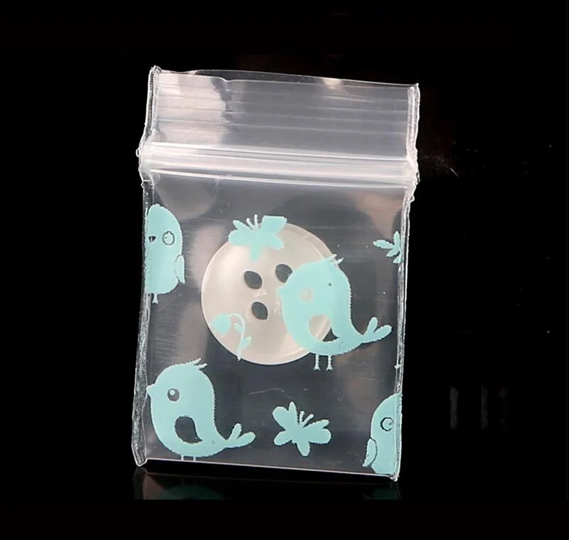 

100pcs/lot Small Cute Blue Bird Mini Thick Ziplock Bags Reclosable Plastic Poly Clear Bags Jewelry Coin Storage Bags Package