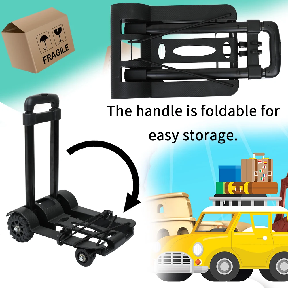 

Portable Foldable Luggage Shopping Travel Cart Flatbed Trailer Trolley Barrow with Black Pull Rod