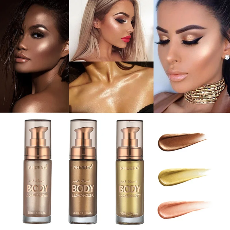 Bronzer Highlighter Liquid Setting Illuminating Face& body Shimmer Long-lasting Brighten Glow Rose Gold Highlight Makeup TSLM2