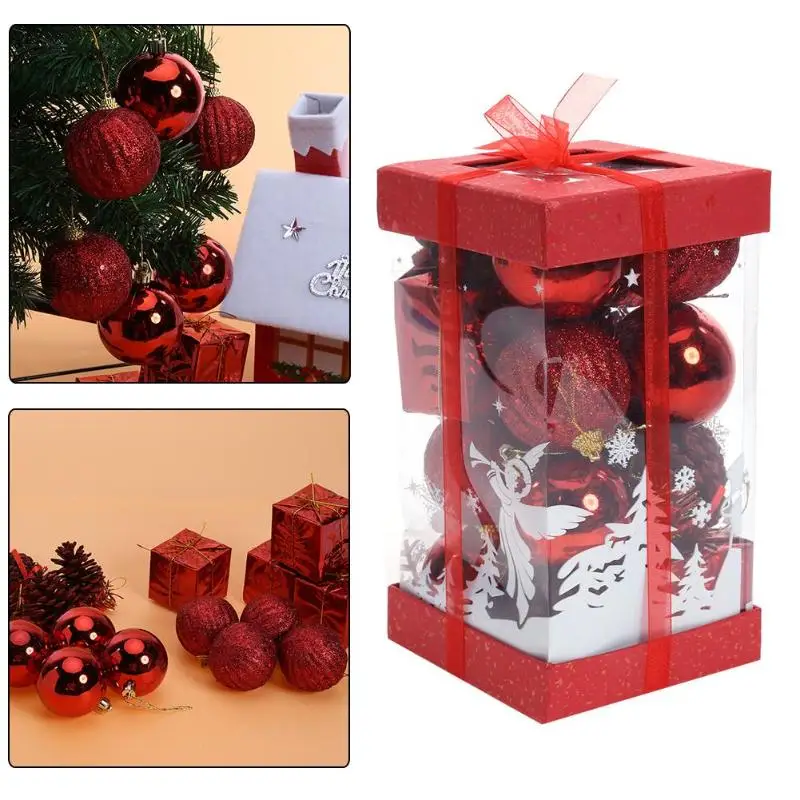 Аксессуары для украшения дома, высококачественные пластиковые украшения для рождественских шаров, рождественские принты, много коробок красного цвета - Цвет: Красный