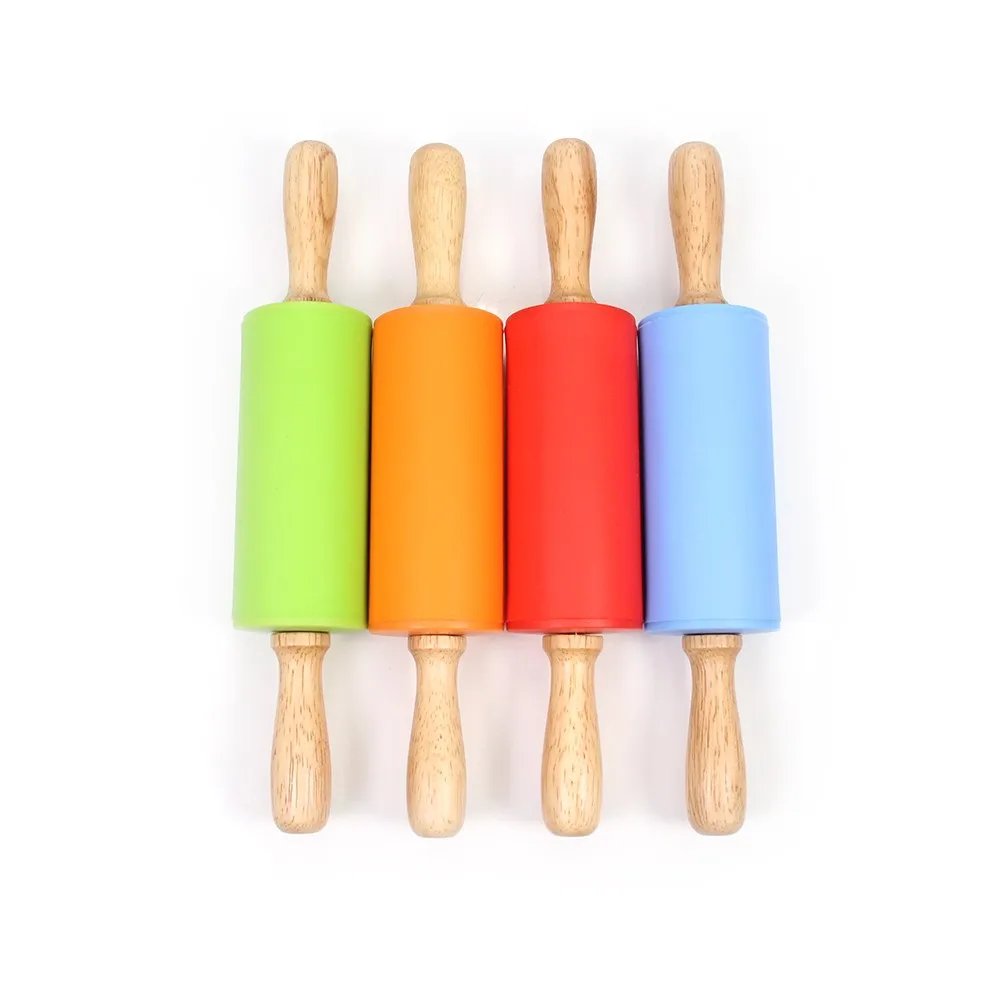 Silicone Rolling Pin for Kids, Non stick Surface and Comfortable Wood