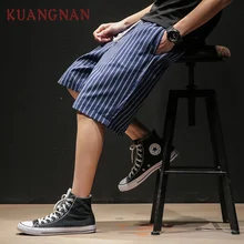 KUANGNAN полосатые шорты до колена, мужские уличные шорты, мужские шорты, летние мужские шорты, Хлопковая мужская одежда, 5XL, новинка