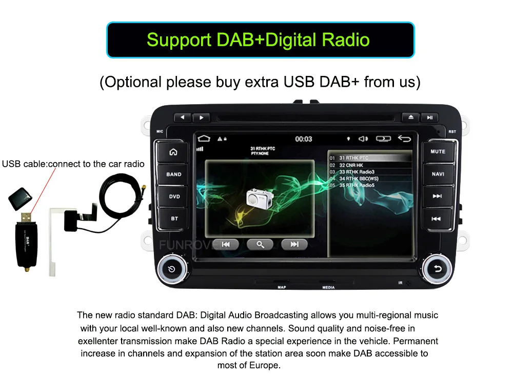 Best Quad Core 7 inch 1024*600 Android 6.0  Car DVD GPS Radio for VW Golf 5 6 Polo Passat Jetta Tiguan Touran Skoda Octavia Seat Wifi 5