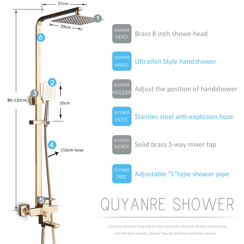 Quyanre Матовый Золотой смеситель для душа набор душ с 3-way H/C смеситель кран настенный смеситель для ванной Душевой системы смеситель для душа