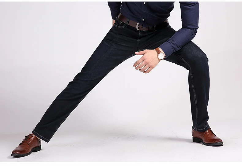 Jantour осень зима толстые Для мужчин; эластичные джинсы повседневные Бизнес классический Стиль джинсы джинсовые штаны 73% хлопок брюки