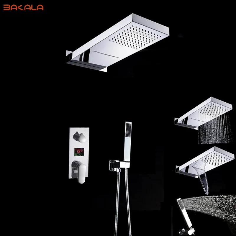 BAKALA łazienka LED prysznic zestaw 3 funkcje LED cyfrowy wyświetlacz prysznic bateria wannowa ukryta bateria natryskowa 20 Cal opady deszczu głowica prysznicowa BAKALA łazienka LED prysznic zestaw 3 funkcje LED cyfrowy wyświetlacz prysznic bateria wannowa ukryta bateria natryskowa 20 Cal opady deszczu głowica prysznicowa