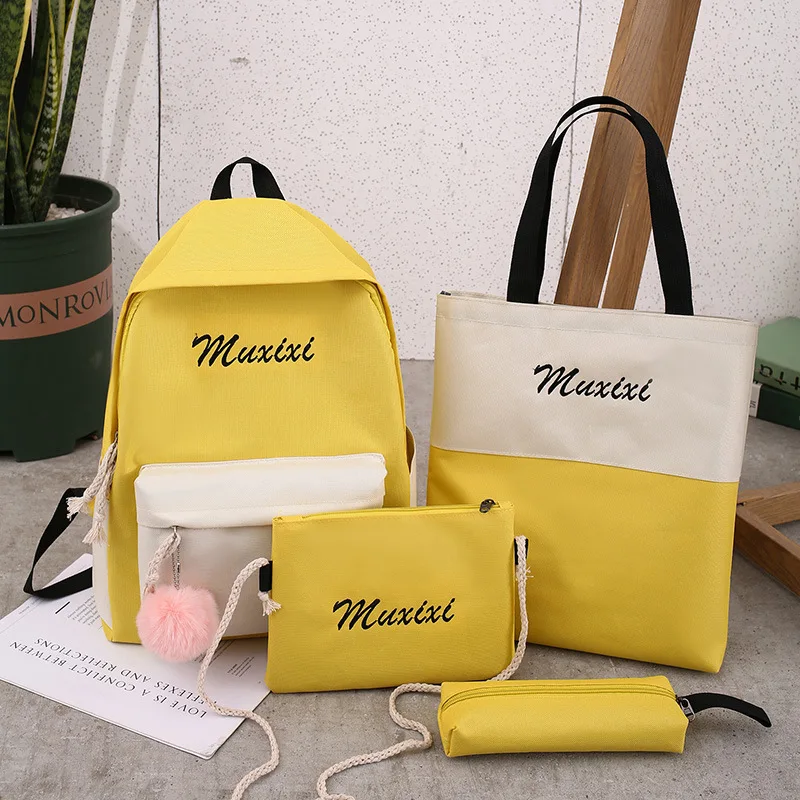 

Backpack Women Canvas 4pcs/set Women Backpack Teenager Girls Backpacks Shoulder Bag Female Student School Bags