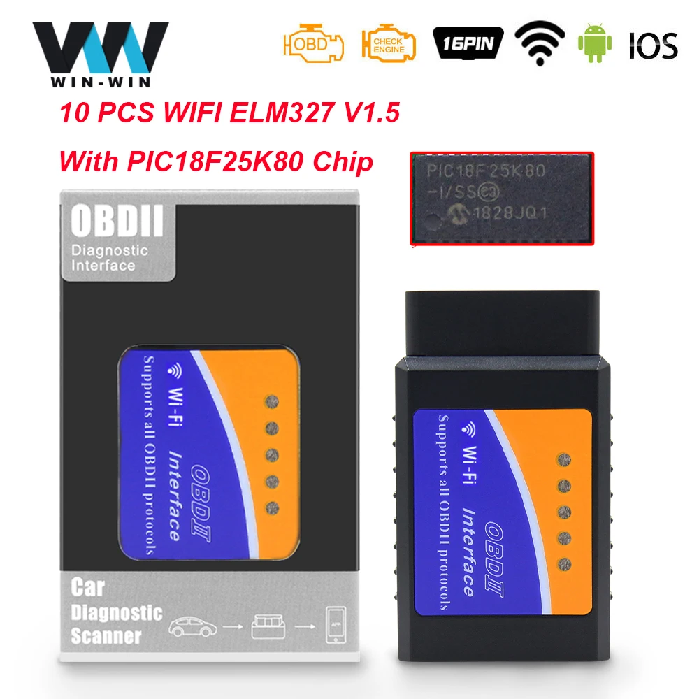 (10 шт.) ELM 327 V1.5 OBD2 Wifi для Android/IOS OBD автомобильный диагностический сканер elm327 PIC18F25K80 Wi