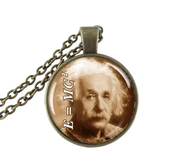 

Einstein Necklace Science Jewelry Glass Cabochon Pendant Theory Of Relativity Quantum Physics Geek Jewelry Sepia Bronze Neckless