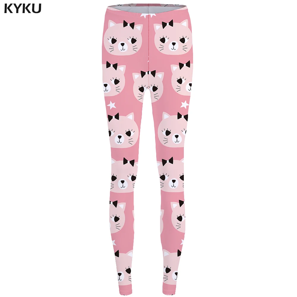 

KYKU Cat Leggings Pink Long Legings Lovely High Waist Leggins fitness Print Legging legging femme Women Spandex Ladies