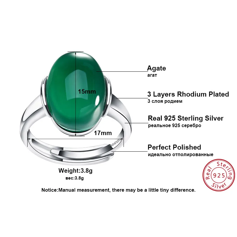 ORSA JEWELS Genuine 925 Sterling Silver Rings with Big Green/Red Natural Stone 2019 New Silver Couple Rings for Women Men SR24