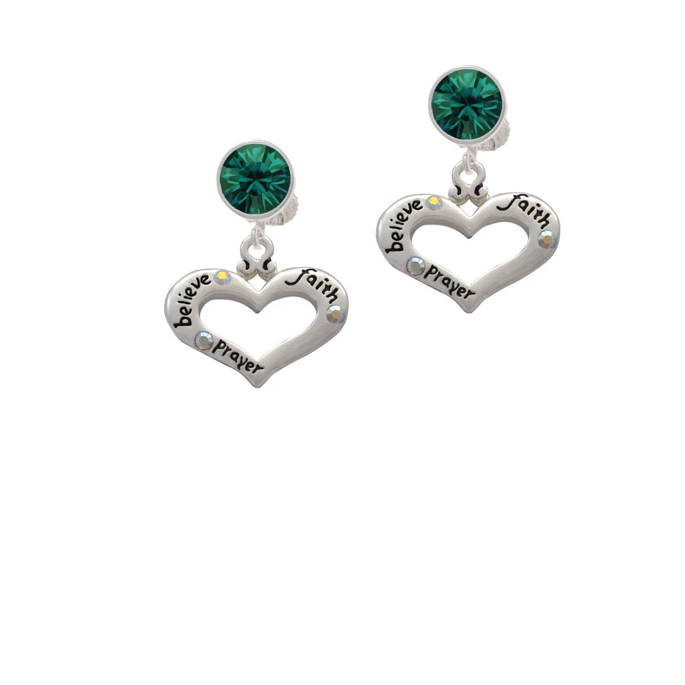 Heart with 3 AB Crystals - Believe Faith Prayer Crystal Clip On Earrings (5)