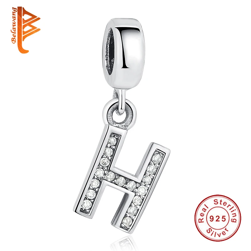 

BELAWANG 100% Real 925 Sterling Silver Letter H Alphabet Pendant Charms fit Original Bracelets & Bangles Fashion Jewelry