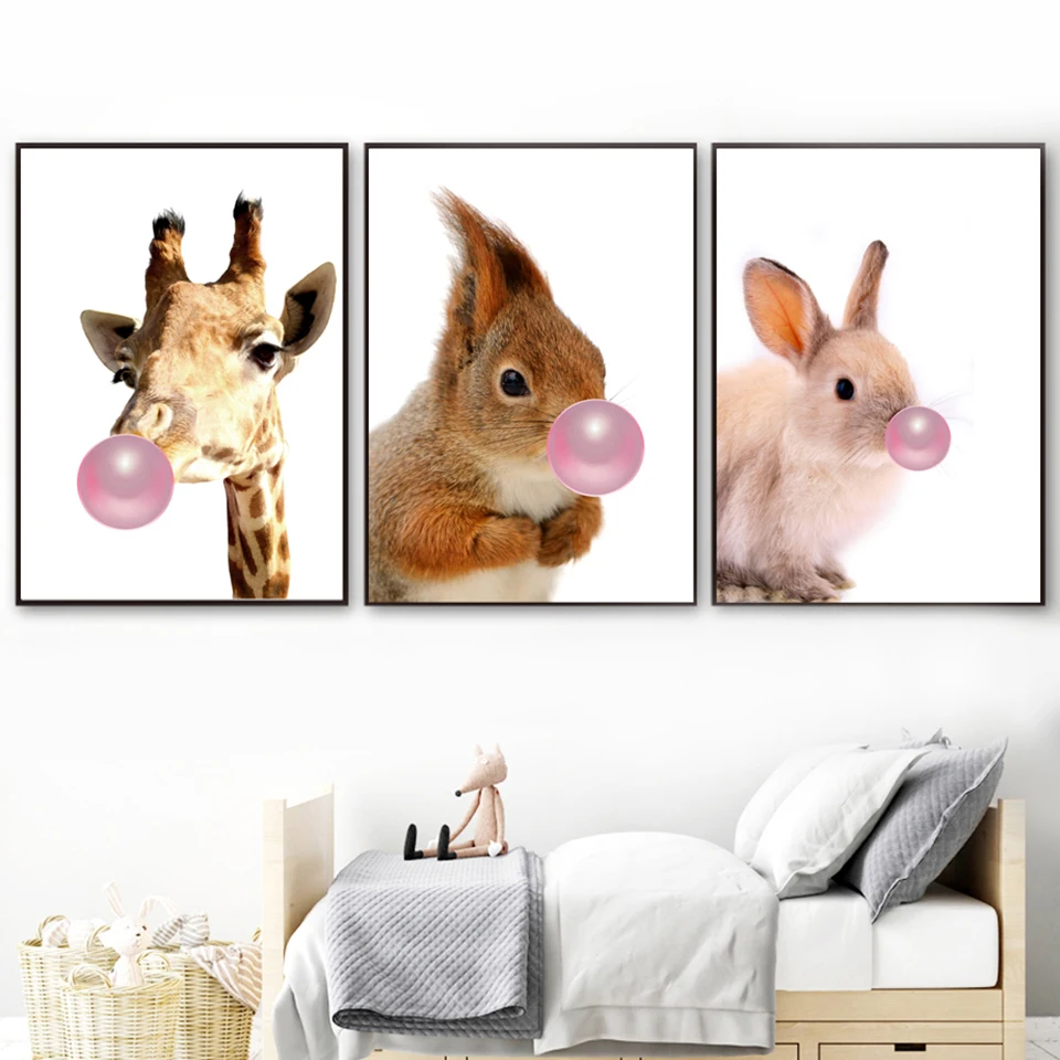 Giraffe-Squirrel-Rabbit-Balloon-Wall-Art-Canvas-Painting-Nordic-Posters-And-Prints-Wall-Pictures-For-Living