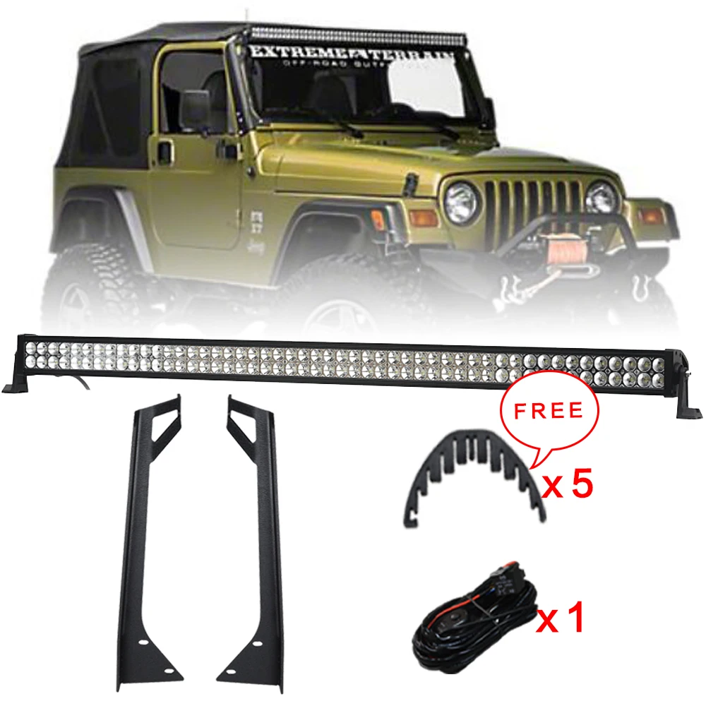 288W 50 Inch Offroad LED Light Bar Combo Beam DRL + Windshield Mount