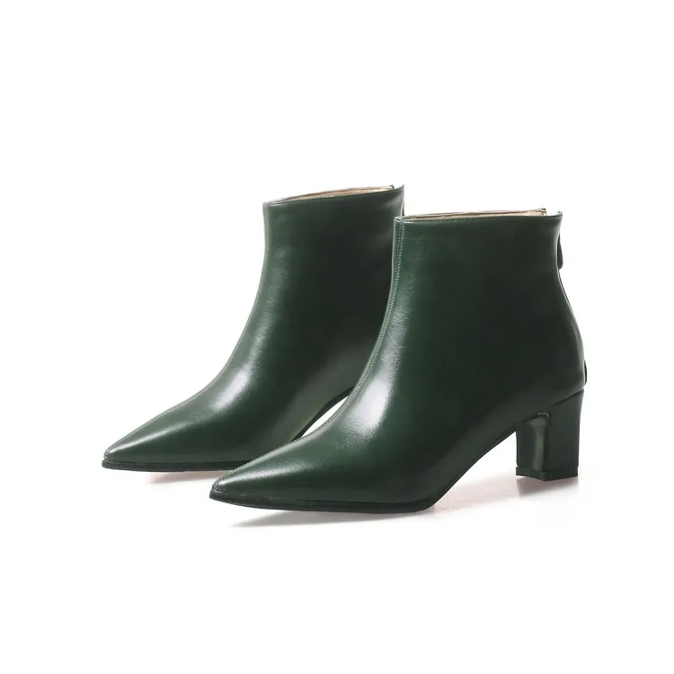 Женские ботинки осенне-зимние теплые ботильоны «Челси» из Pu искусственной кожи на среднем каблуке с острым носком на молнии г. Пикантная модная повседневная обувь бежевого и зеленого цвета, размеры 34-48