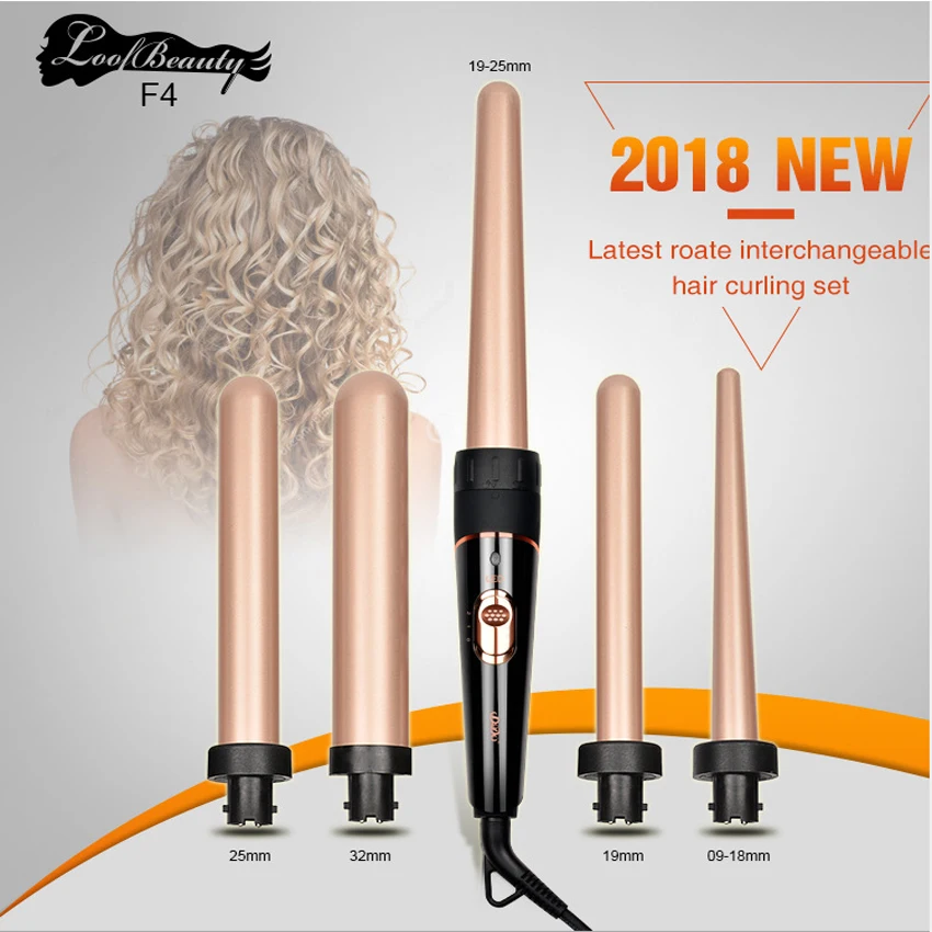 

Free Shipping 5 In 1 Removable Hair Curling Iron Conical Curling Wand Interchangeable Hair Iron Curler Set Curler