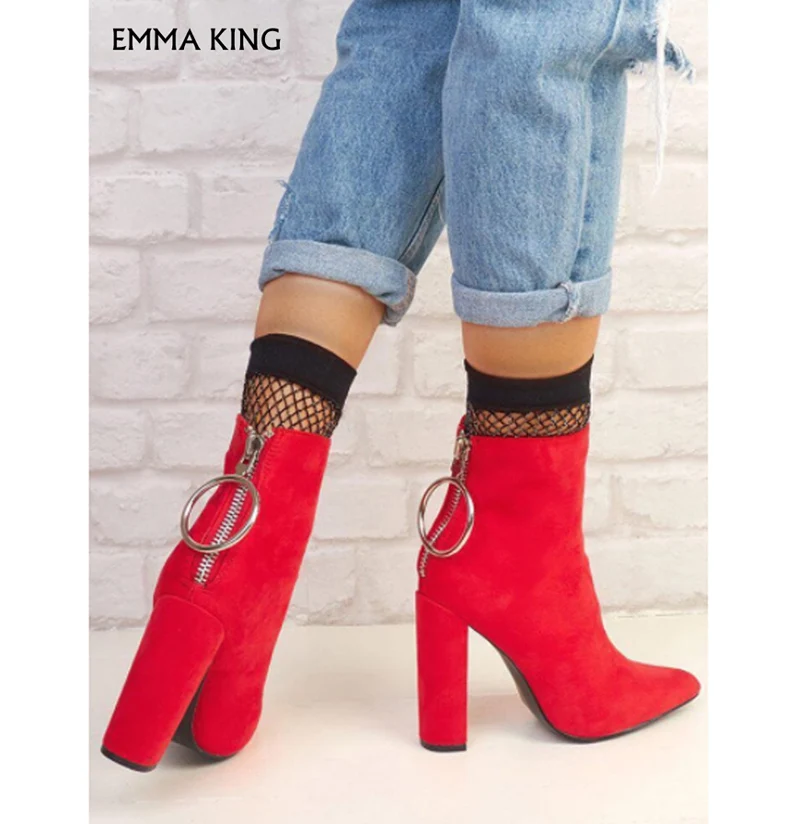

Solid Pointed Toe Zipper Back Ankle Boots High Quality Spring/Autumn Botas Mujer Party Booties Shoes Woman Plus Size EURO35#-43#