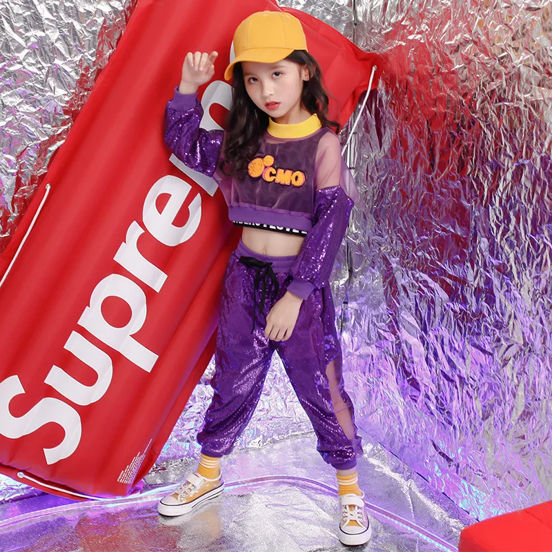 

Children's Jazz costumes Spring and Autumn Children's sequins Dance Hip-hop Hip-hop Girls'hip-hop Suit Tide drum costumes
