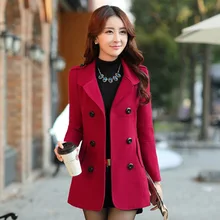 Повседневное модное длинное шерстяное зимнее пальто тонкое длинное Однотонное шерстяное пальто и Куртка теплое двубортное Женское пальто