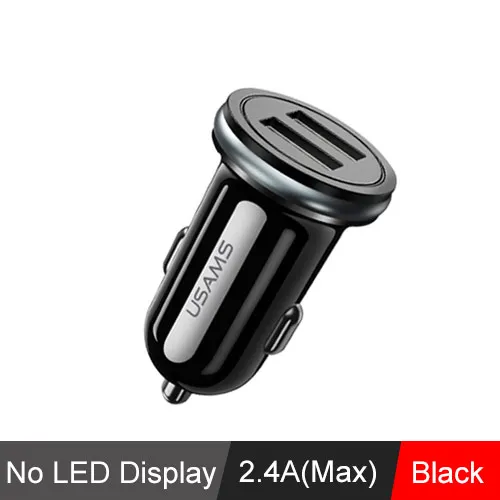 Автомобильное зарядное устройство USAM двойное автомобильное usb-устройство для зарядки телефона светодиодный дисплей USB зарядное устройство для samsung Xiaomi huawei универсальное USB зарядное устройство для телефона планшета - Тип штекера: No LED black Type 1