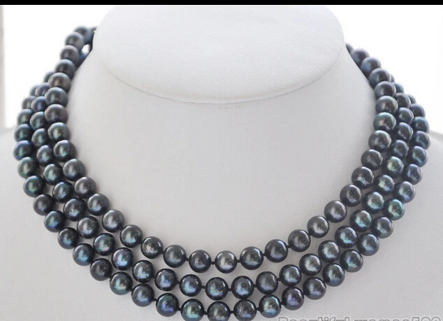 

FREE SHIPPING50" 9mm peacock black round freshwater pearl necklace